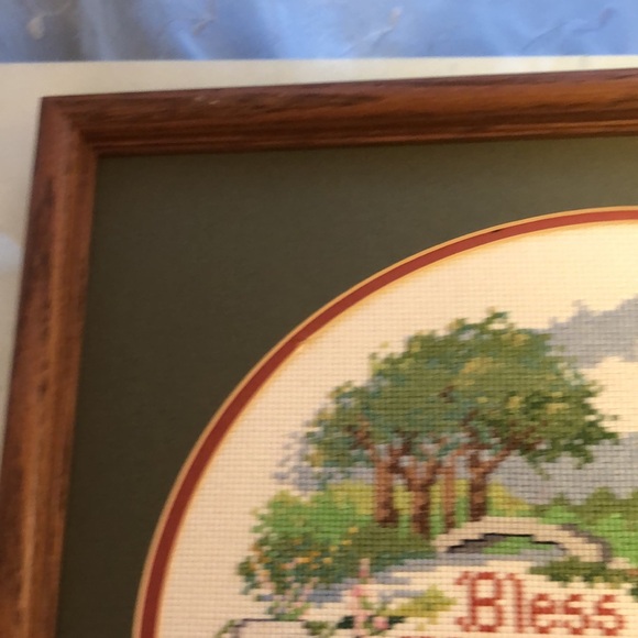 Cross stitch of “Bless this House O Lord We Pray“ English Farmhouse/Sheep/Flower - Picture 8 of 13